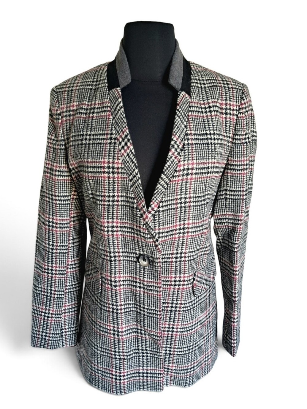 Helene Berman London Black Pink Plaid Blazer
